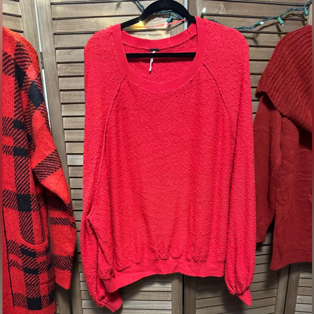 Free People Vibrant Red Crew Neck Sweater